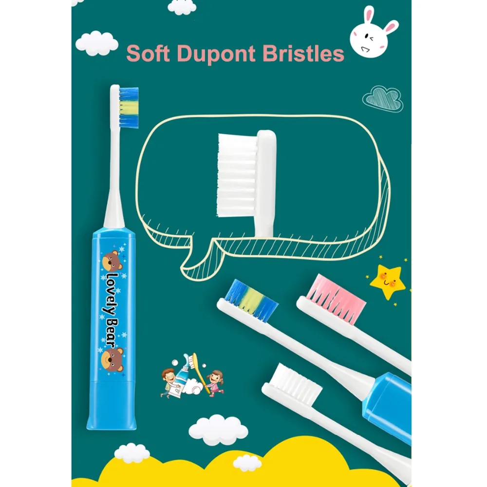 

USB Charge Acoustic Wave Sonic Electric Child Toothbrush Tooth Brushes With 3 Pcs Replacement Heads Timer Brush