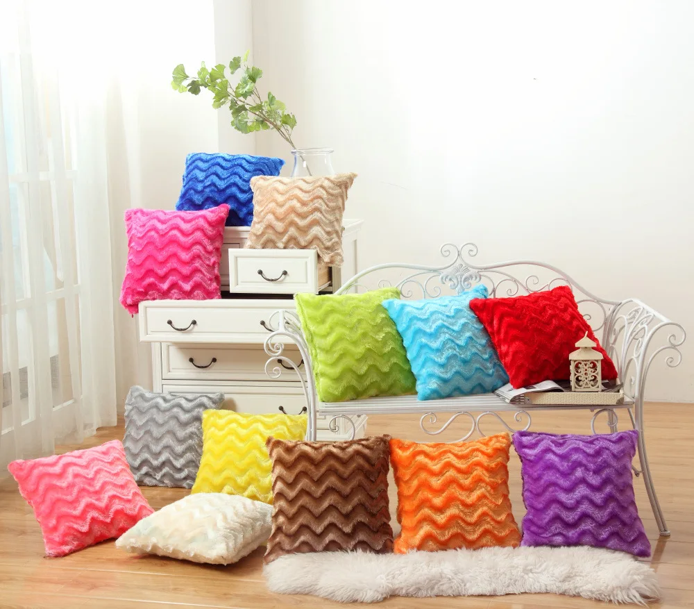

New Arrives Short Plush Cushion Cover Printed Coloful Soft Warm Throw Pillow Case Home Chair Seat Waist Decorative 45*45