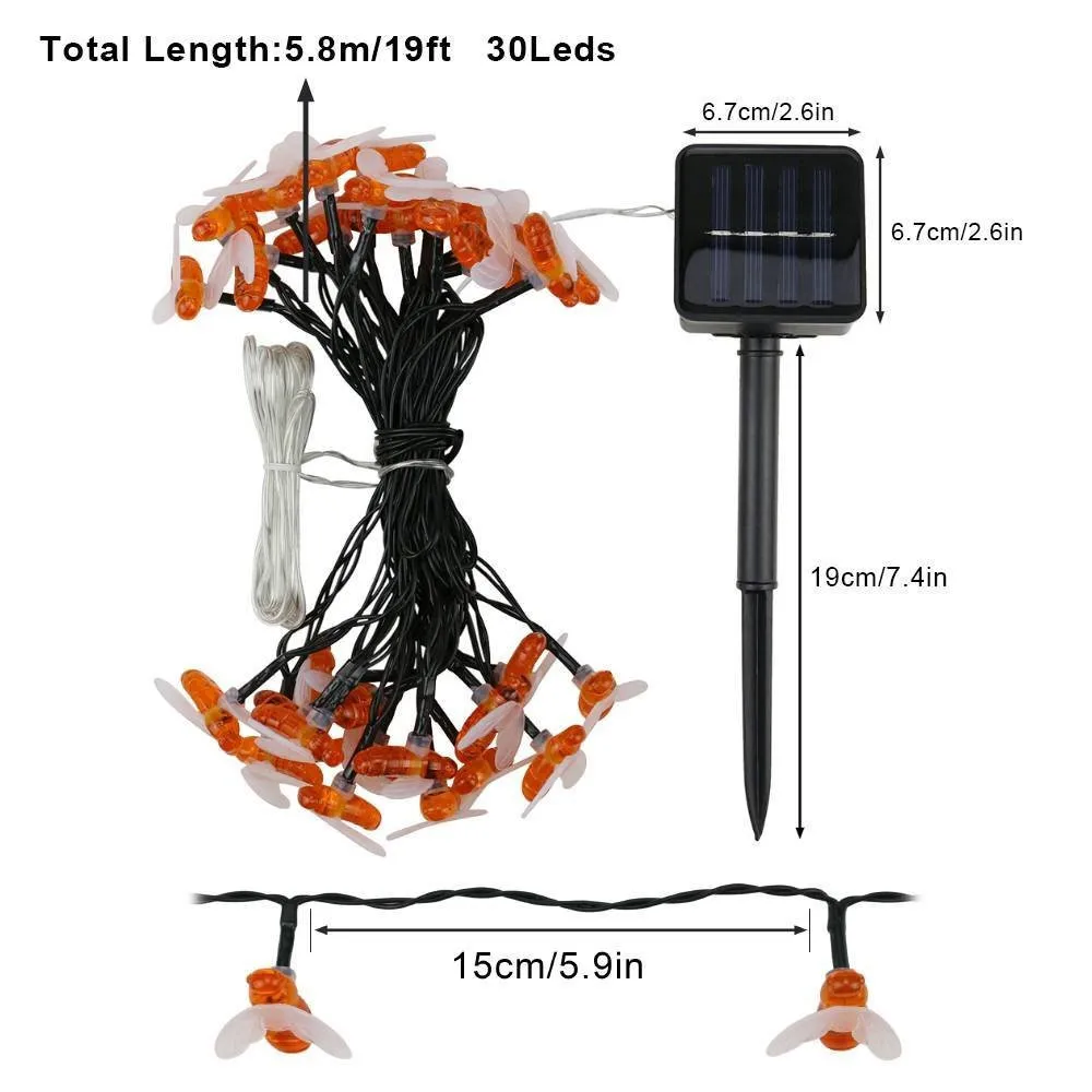15ft струнный светильник 5,8 м 30 светодиодный солнечный светильник в форме медовой пчелы теплый светильник для украшения сада Водонепроницаемый Креативный подвесной светильник с деревом s