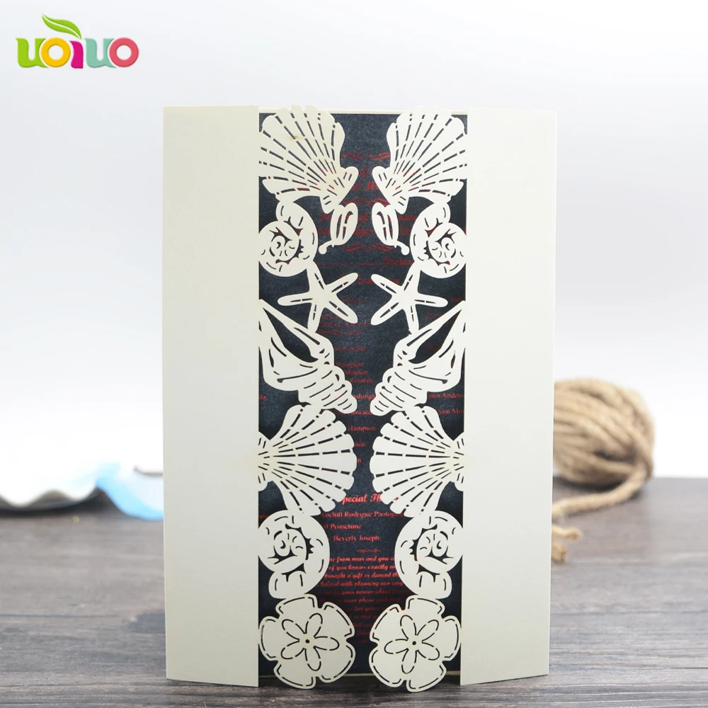 10pcs Beach Wedding Invitations Shell and Sea Star Cards Laser Cut Paper