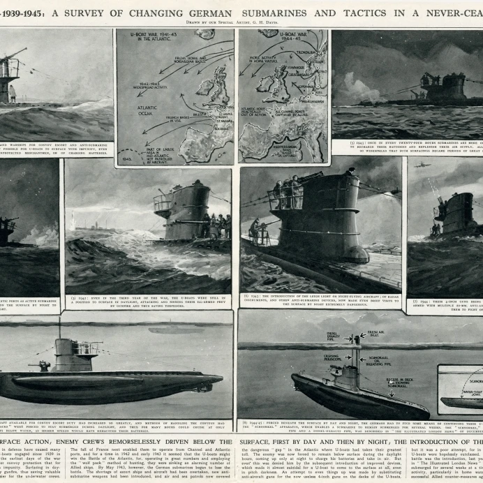 U-Boat Warfare 1939-1945 By G. H. Davis Poster Print By <ALIMT >&reg;</ALIMT> Illustrated London News Ltdmary Evans (36 X 24)