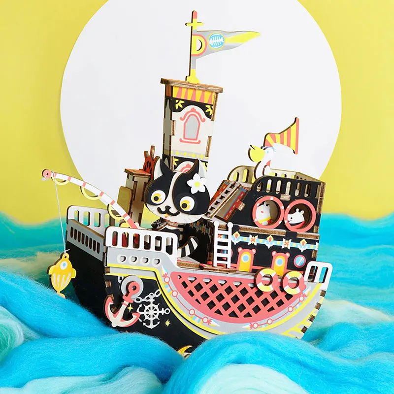

Robotime Music Box DIY 3D Fishing Kitty Wooden Puzzle Game Assembly Model Kits Musical Toys for Children Birthday Gift AMD42