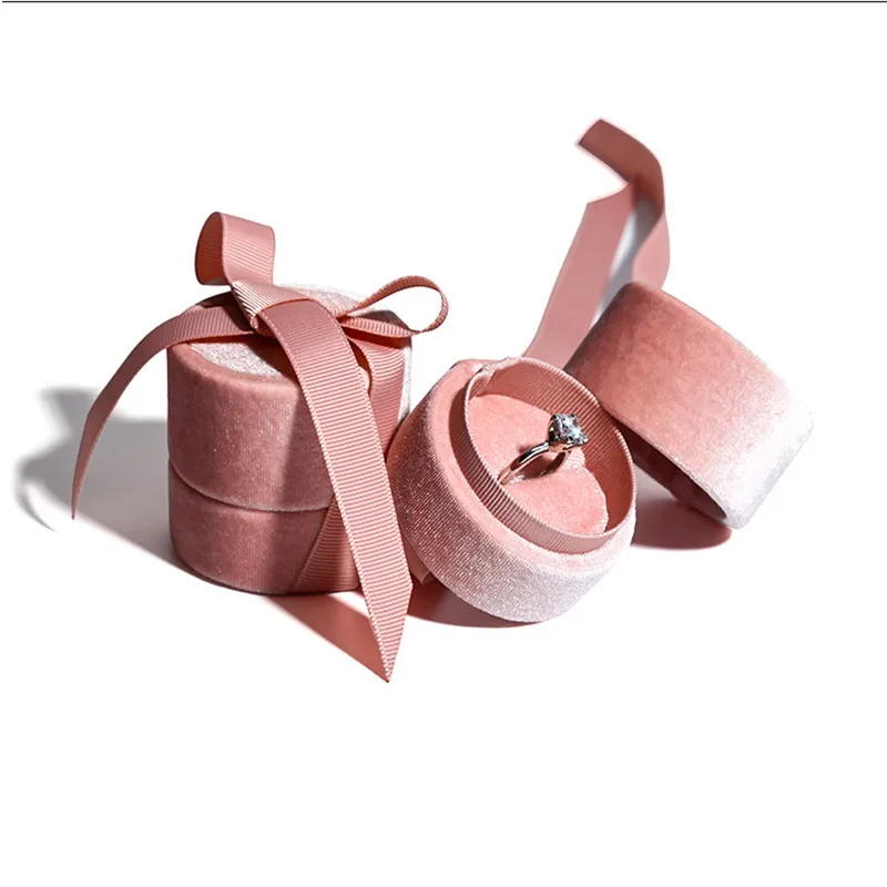 Delicate Handmade vintage velvet pendant necklace boxes gift box pink ribbon storage ring boxes jewelry packaging high-quality
