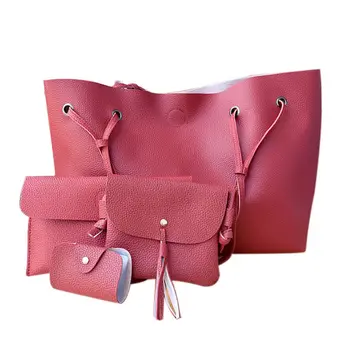 

4Pcs Women Handbags Purse Shoulder Bags Casual Tassel Tote Bags(Red)