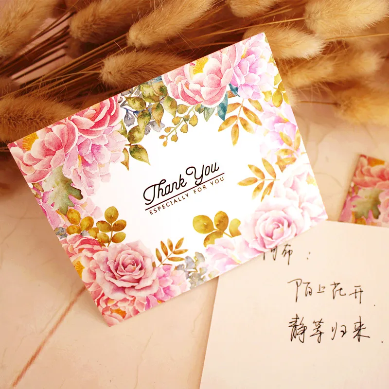 50pcs/lot Pink rose greeting card / Thank you for your message blessing card / Small postcard /Stationery gift decorative card