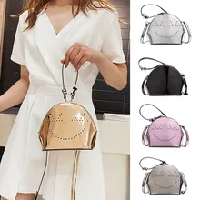 Золотистая женская сумка на плечо в горошек с смайликом, мини-кожаная полый металлический декор, сумка через плечо с бисером, сумка с ручкой, bolsas feminina# ZF