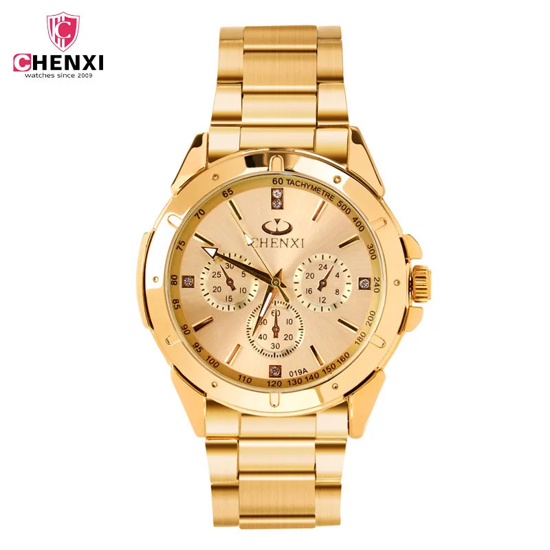 

CHENXI mens watches top brand luxury Male Clock Golden watchbands Quartz mechanical Wristwatches relogio masculino WL050-45