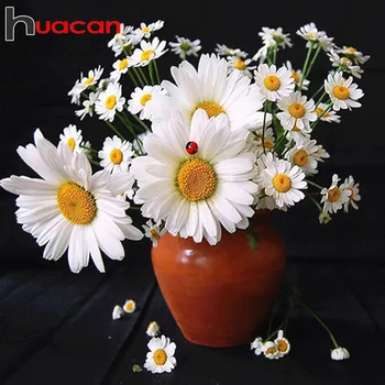 

Huacan Painting With Diamonds Flower 5d DIY Diamond Painting Daisy Mosaic Full Square Diamond Embroidery Picture Of Rhinestones