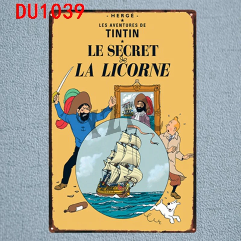 Tintin мультфильм жестяная вывеска металлическая пластина настенная паба детская комната Домашний декор вечерние винтажные железные плакаты куадро DU-1039