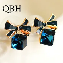 EK831 Высокое качество Мода шикарный Шиммер бант кубический зеленый синий стразы серьги гвоздики для женщин серьги с кристаллами