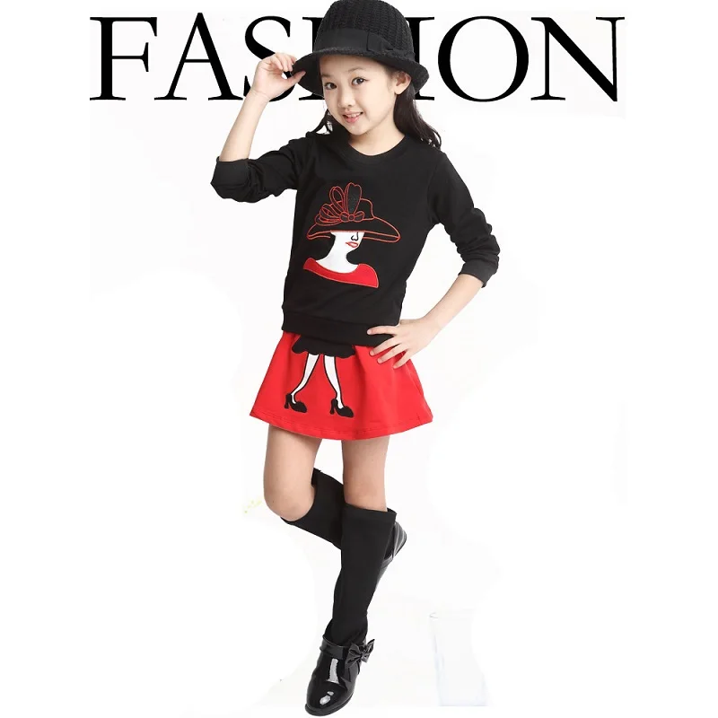 

Hat top fashion trend goddess black red elegant girl dress eye-catching high quality comfortable clothes baby girl clothing set