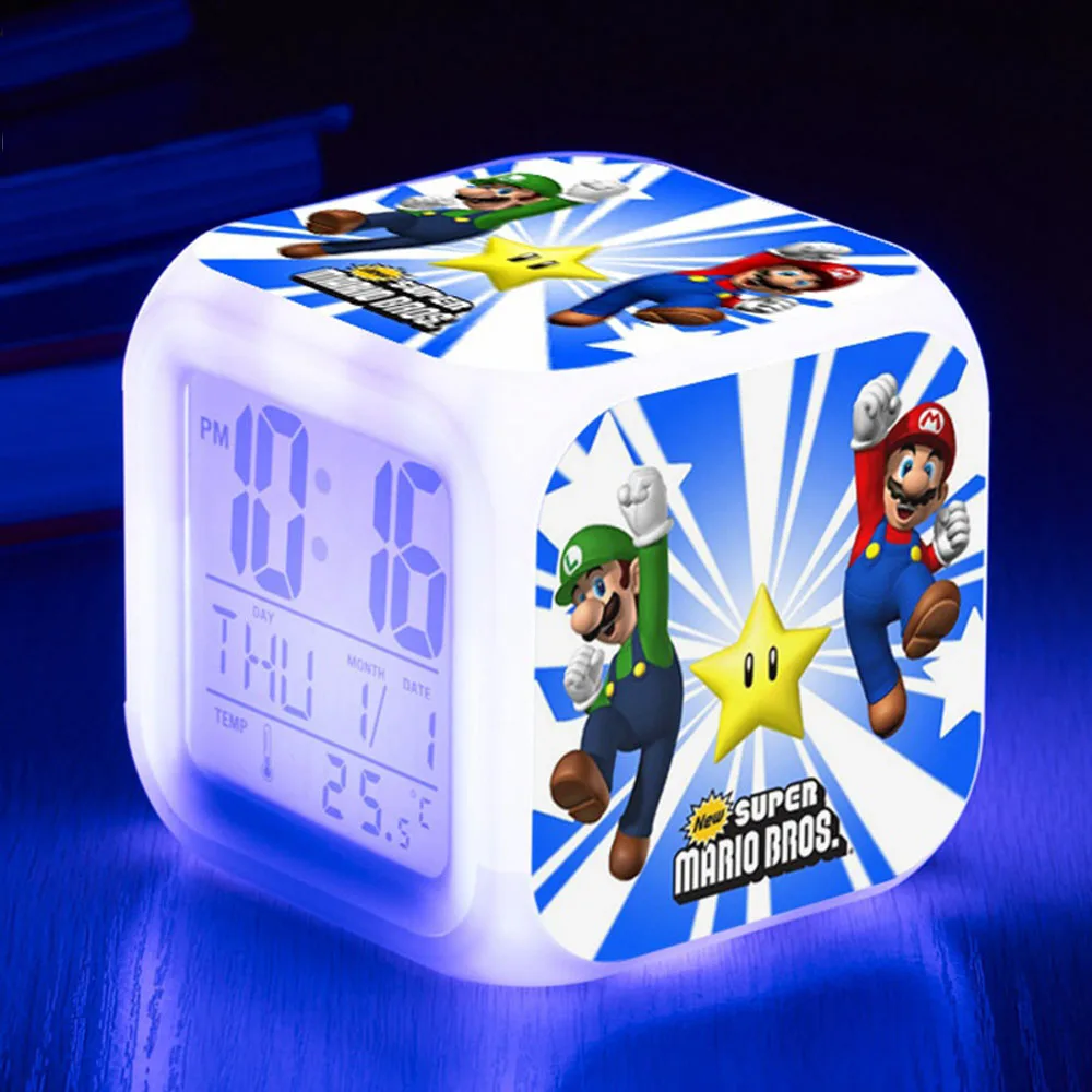 

Super Mario Bros Alarm Clock with 7 Colors Change LED Digital Clock reloj Despertador Christmas Gift Date&Tempeture Watch