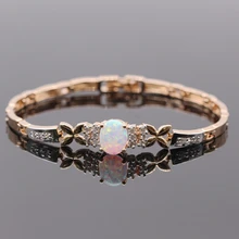 JINYAO мода двойной золотой Цвет Браслеты Белый огненный опал AAA циркония цепи браслет для Для женщин Свадебные украшения