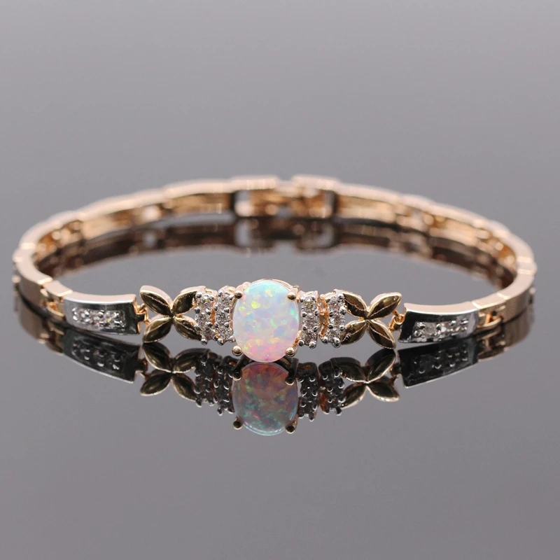 

JINYAO Fashion Double Gold Color Bracelets White Fire Opal AAA Zirconia Chain Bracelet Bangle For Women Wedding Jewelry