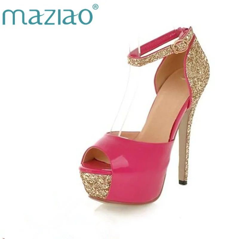 

MAZIAO Plus Size34-43 Shoes Women gladiator Sandals Ladies Wedding Shoes red Bottom high Heels Black Gold Silver Summer Pumps