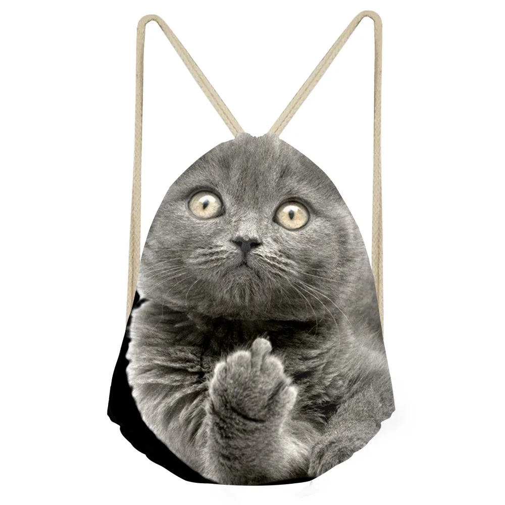 Fashion Girls Boys Drawstrings Bags Kawaii 3D Middle Finger Cat Print Storage Backpacks Students Children Beach