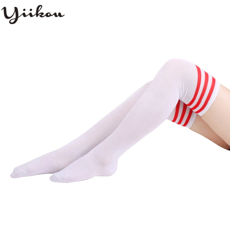 

Female Japanese Spring and Autumn College wind cotton striped stockings three bars over the knee high tube student stockings