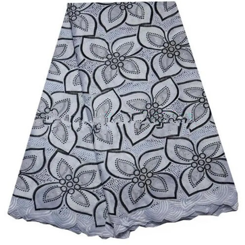 

New Arrivals Nigerian Embroidered Stones Lace Fabric Bridal Wedding Fabrics Gray African Swiss Voile Lace For Party PSA30-3