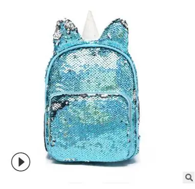 blue Рюкзак с единорогом, Модный женский школьный рюкзак с пайетками из мультфильма, дорожная сумка для девочек, студенческий рюкзак на молнии, Mochila - Цвет: blue