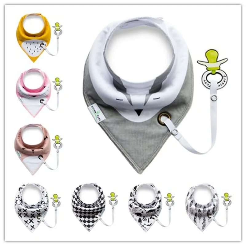 

20 styles new fashion can add pacifier unique cartoon triangle cotton towel Baby Bib slobber double children's accessories