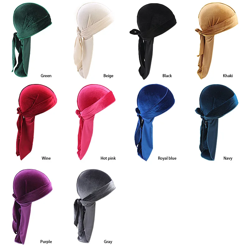 Luxury Unisex Men Women Breathable Bandana Hat velvet Durag do doo du rag long tail headwrap ...