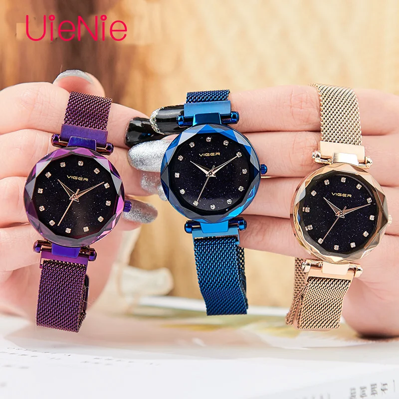 

Exquisite fashion elegant ladies gift watch starry dial stainless steel Milanese watch with magnetic buckle Viger-1037 Clock
