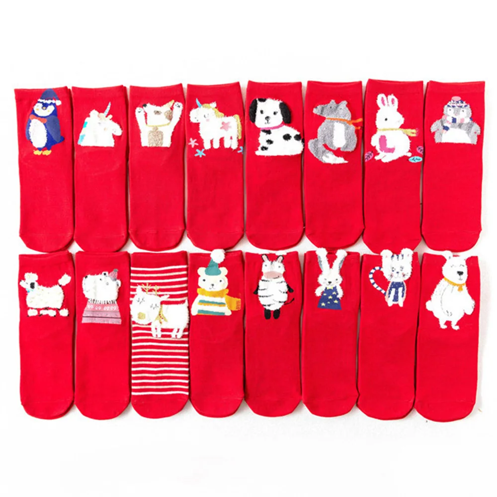 

Durable Christmas stockings, cotton socks, animal prints, cartoon adult warm red