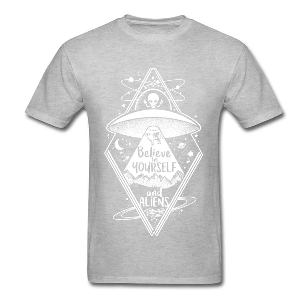 Casual Printed On Short Sleeve Tops T Shirt Labor Day Round Neck Pure Cotton Men T Shirt Printed On Tee-Shirts Fashionable believe in yourself and aliens 7504 grey