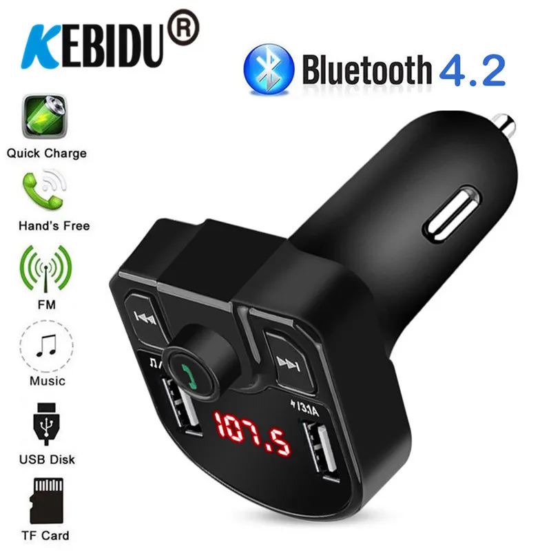 Bluetooth 5,0, fm-передатчик, автомобильный комплект громкой связи, 3.1A, быстрое двойное USB зарядное устройство, ЖК-дисплей, цифровой вольтметр, TF карта, U диск, AUX плеер - Название цвета: Bluetooth 4.2