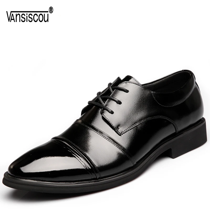 

VANSISCOU Men Pump Business Casual Genuine Leather Shoes Painted Light Wedding Dress Formal Pointed Toe Lace Up Oxford Lazy Shoe