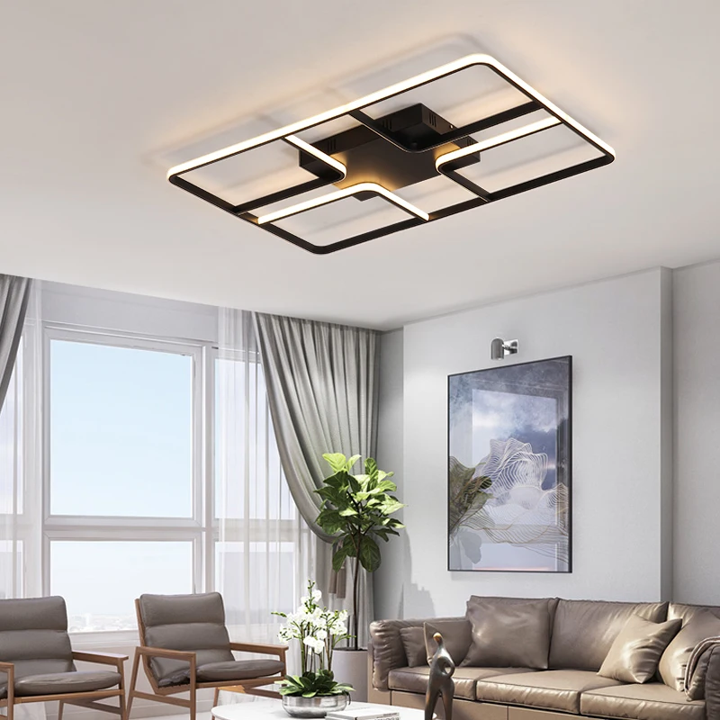 

New rectangular modern led ceiling lamp for living room bedroom kitchen led black and white hall aluminum led ceiling lighting