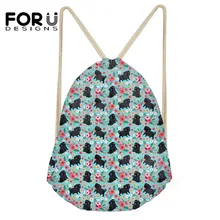 FORUDESIGNS/маленькие женские сумки на шнурке модные 3D черные мопса с цветочным принтом, женские сумки на плечо, дорожные сумки для хранения, Softback