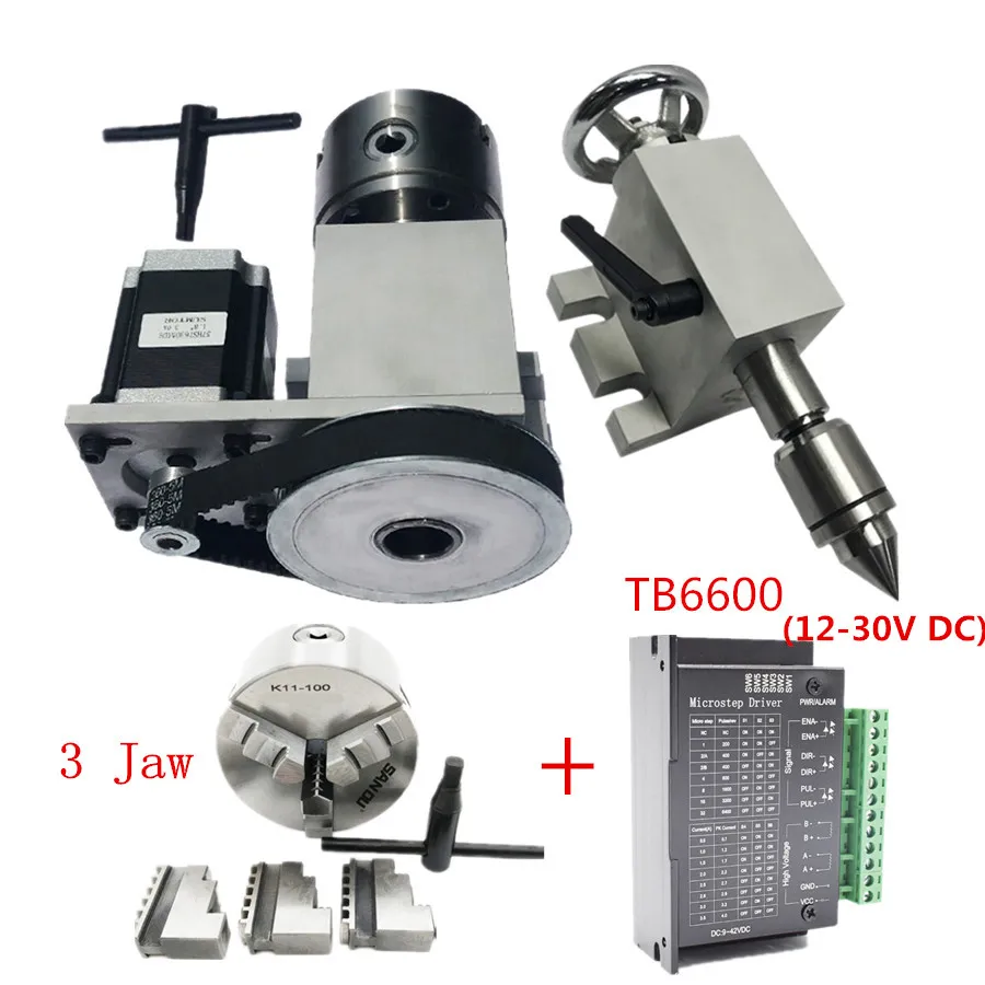 CNC 4-я ось вращения K11 3 кулачковый патрон 100 мм/" для мини-фрезерного станка с ЧПУ по дереву делительная головка+ MT2 задняя штока+ TB6600