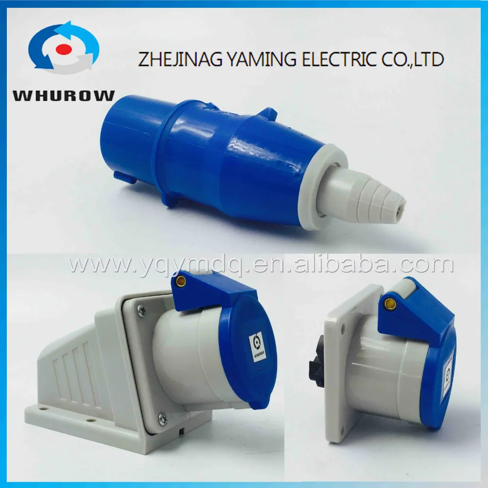 

IP44 splash proof cable protected industrial plug and socket connector plastic 6 pin 16A male and female surface sloping mounted
