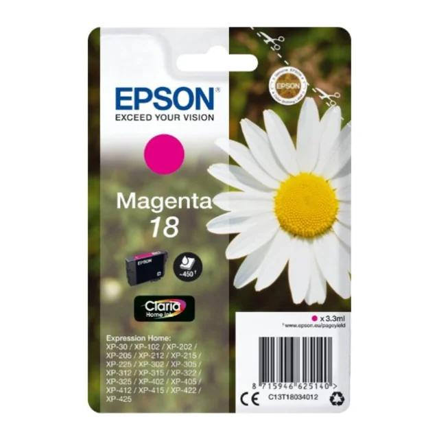 Epson Singlepack пурпурный 18 Claria Home Ink, пурпурный, Epson, XP-30/XP-102/XP-202/XP-205/XP-212/XP-215/XP-225/XP-302/XP-3/