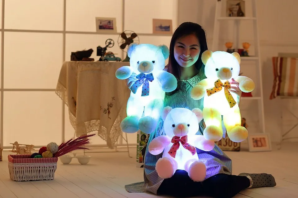 Красочные светодиодный Мишка светящиеся плюшевые игрушки Kawaii светящиеся медведь мягкая Животные куклы ночник милый медведь плюшевые