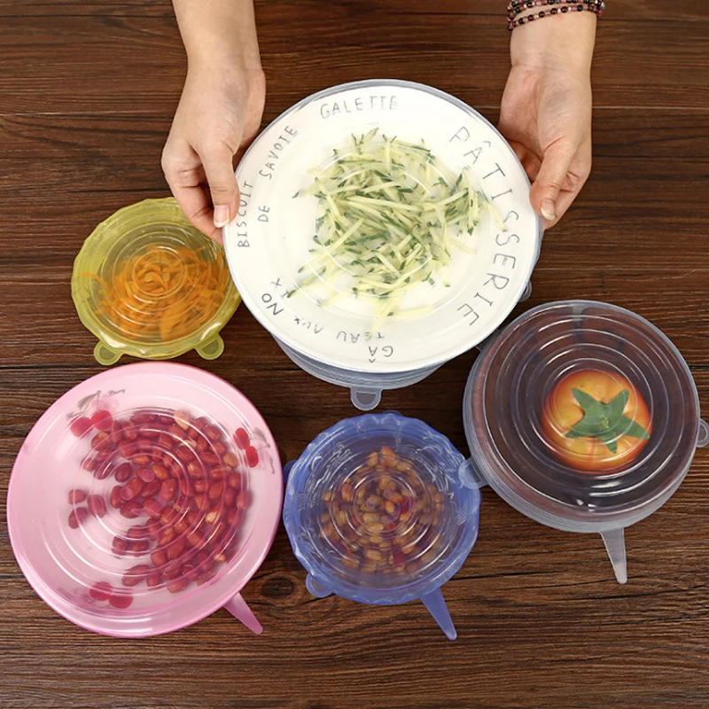 

6PCS/Set Universal Silicone Lids Stretch Suction Cover Cooking Pot Pan Silicone Cover Pan Spill Lid Stopper Home Bowl Cover Hot