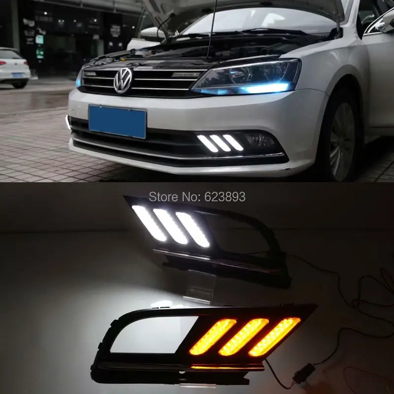 

2x Super Bright LED Daytime Running Lights DRL Fog Lamp with yellow steering function For Volkswagen Jetta MK7 2015-2017