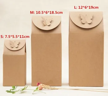 

20pcs/lot-S,M,L Kraft Paper Packaging Boxes with Butterfly clasp for Party Wedding Favor Candy Gift Boxes