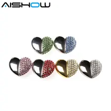 Новая горячая металлическая ручка с кристаллами drive heart 4G/8G/16G/32G crystal heart usb flash drive USB 2,0 Memory Flash Stick PenDrive