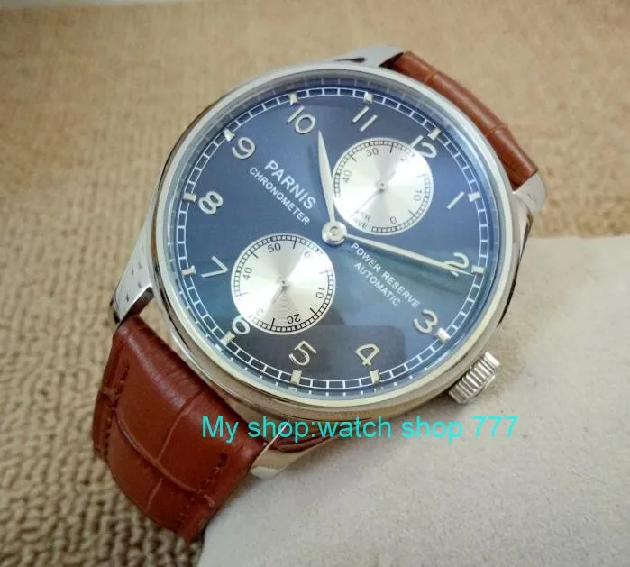 43mm PARNIS Blue dial ST25 Automatic Self-Wind movement men's watches power reserve Mechanical watches FxY02