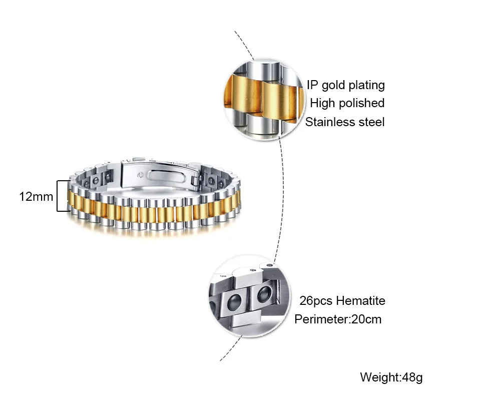 Черный гематит магнитотерапия ремешок для часов браслет для мужчин нержавеющая сталь ссылка браслеты подарок для Него ее