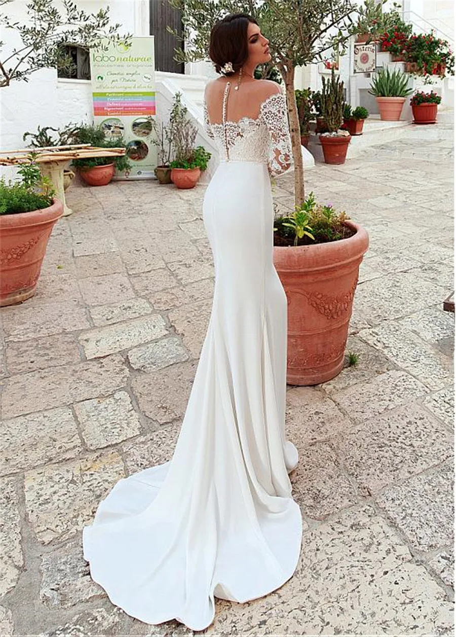 Vestidos De Noiva 2020 Элегантное Длинное платье русалки рукав свадебное Тюль аппликации