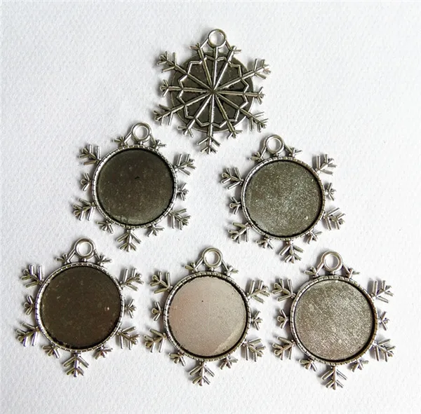 

20pcs/lot very good Ancient silver 25mm inner size snowflake cameo cabochon base setting Connector 25mm cameo pendant tray