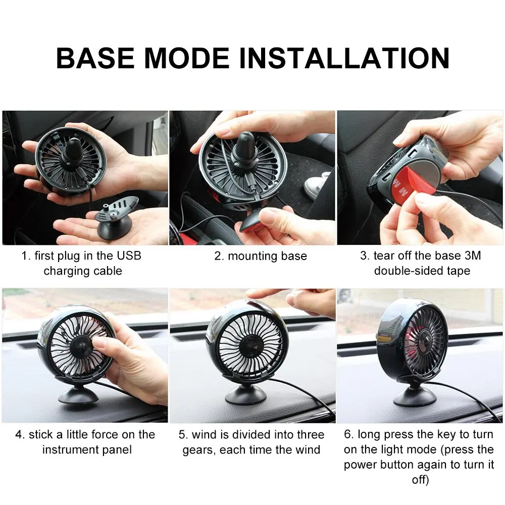 5W Power Car Multi-functional Fan F1O2 3 Speed Adjustment USB Car Fan Air Conditioner Colorful Light Dashboard Cooling Fan