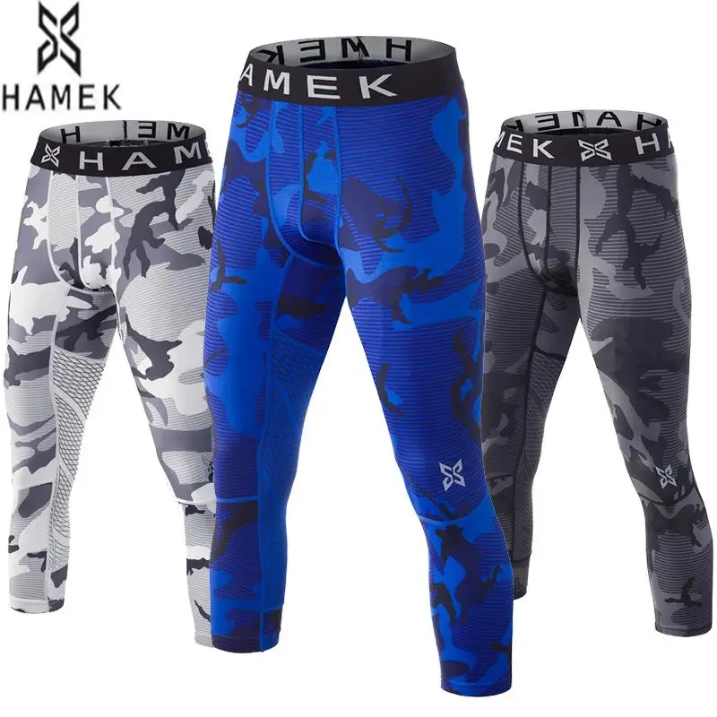 Men 3/4 Sport Tights Colorful Gym Running Tights Skin Compression