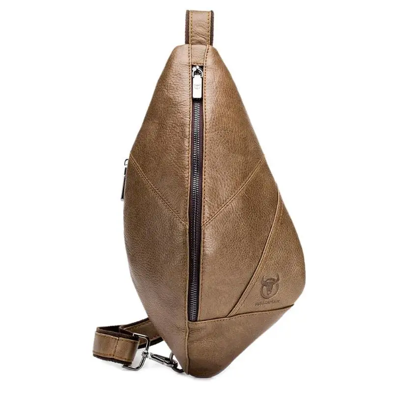 BULLCAPTAIN Solid Color Shoulder Packs Men Genuine Leather Crossbody Bags Male Shoulder Bags Back Packs Travel Hot new - Цвет: Светло-коричневый