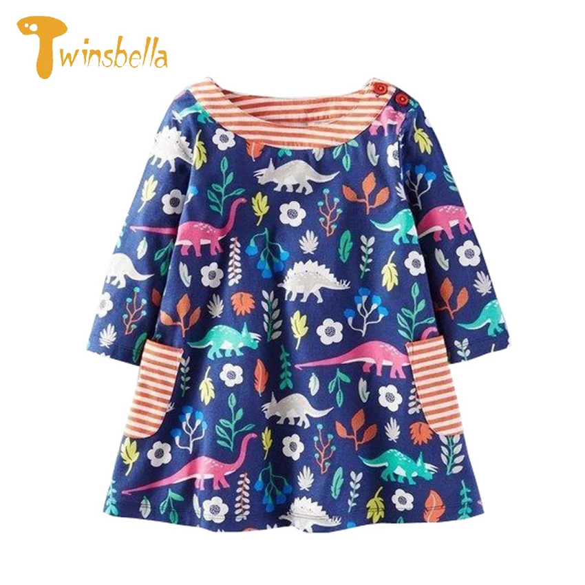 

TWINSBELLA Girls Dress 2017 New Autumn Princess Long Sleeve Girls Dress Kids Cartoon Floral Graffiti Winter Dresses For Girls