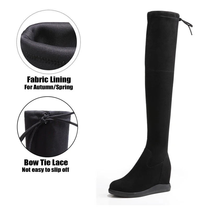 STQ/; зимние женские сапоги; женские теплые сапоги из искусственной замши и плюша; Сапоги выше колена; зимние сапоги на платформе и высоком каблуке; A81 - Цвет: A7517 Black