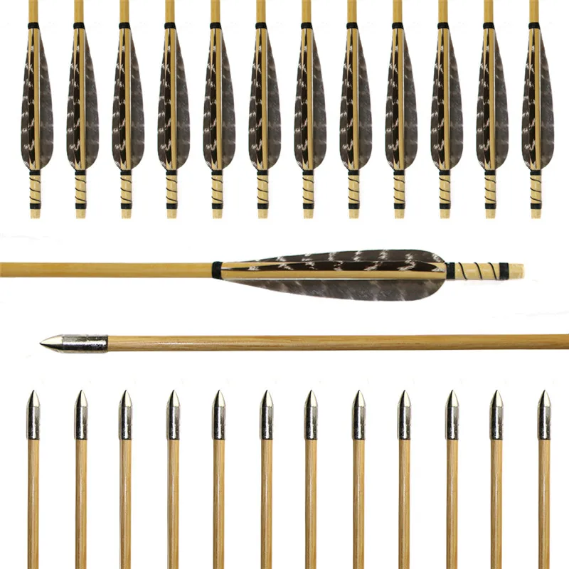 Pena de Madeira Tiro com Arco Polegada Diâmetro 8.5mm Madeira Seta Turquia Setas Prática Aço Prata Arrowhead 6 Pçs 31.5 6 High Quality Esporte e Lazer